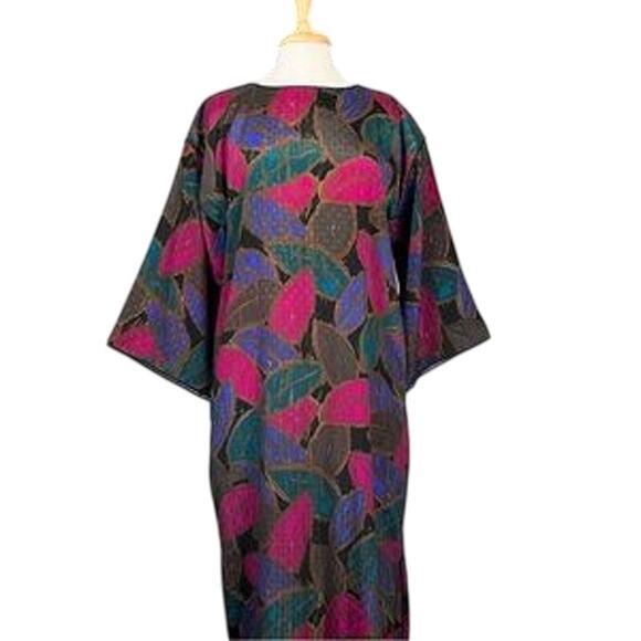 Vintage Mary McFadden Iconic Caftan Dress Small Floral Jacquard Kimono Sleeve - Picture 6 of 12